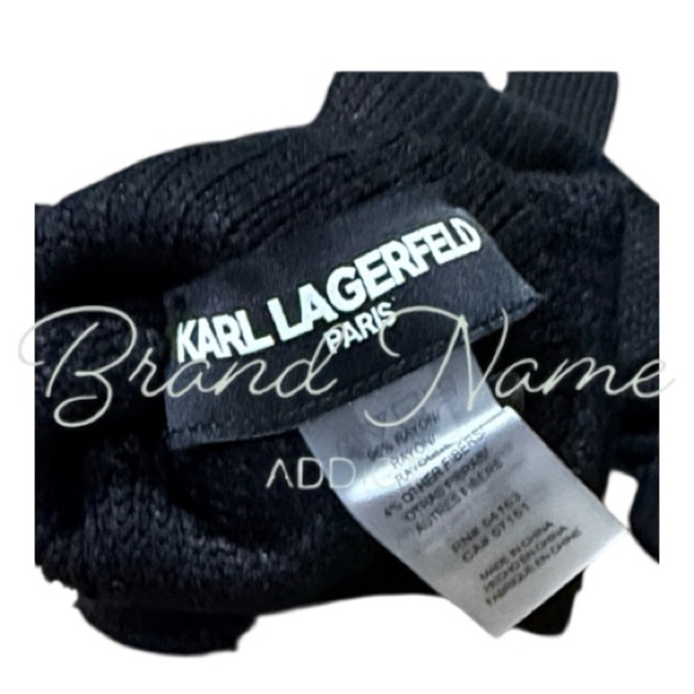 PRICE IS FIRM - Karl Lagerfeld Black Knit Gloves with Crystal Logo - Picture 5 of 6